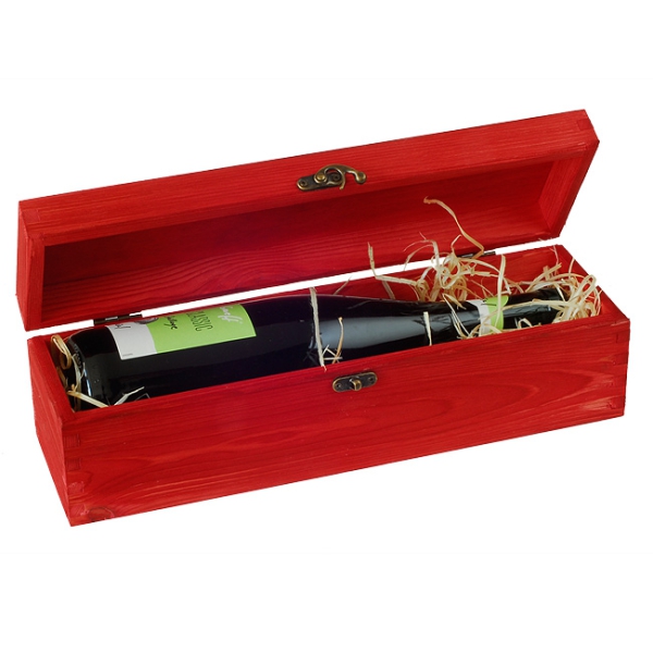 Wooden box with sliding lid for 1 bottle red