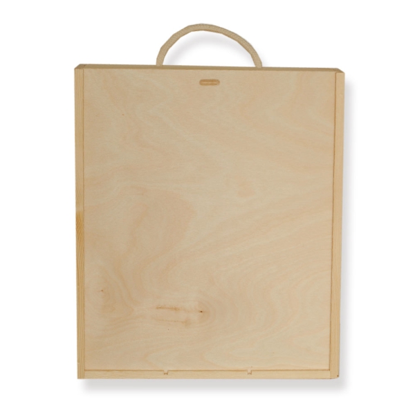 Holzkiste für 3 Flaschen Schiebedeckel Tragekordel Kordel