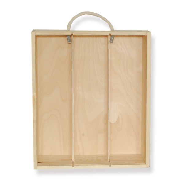 Wooden box with sliding lid for 3 bottles
